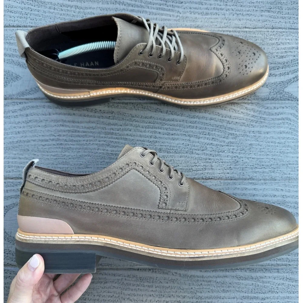 Cole Haan Mens 12 Davidson Grand Longwing Wingtip Oxford Riverstone Leather Shoe